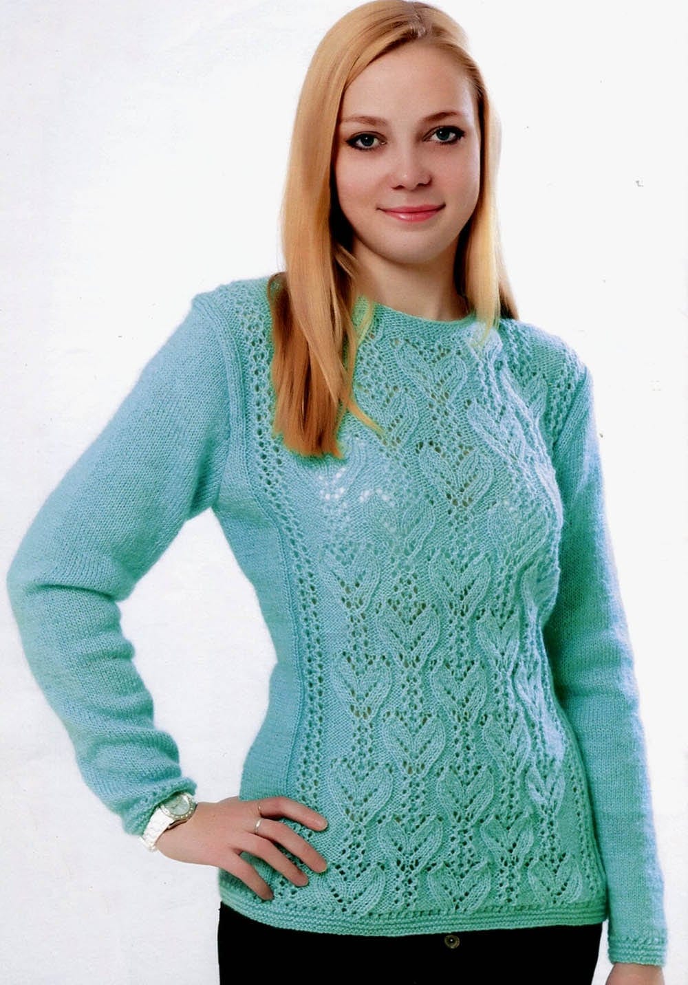 Free Knitting Patterns - Sweater With Leaf Pattern