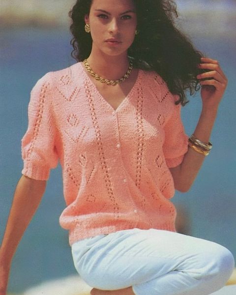 Short Sleeve Cardigan with Lace Flower Pattern