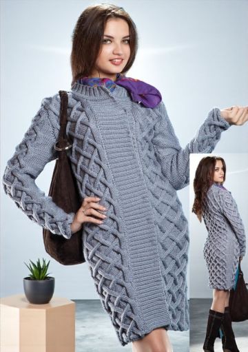 Coat with Diagonal Basket Weave Cable Stitch