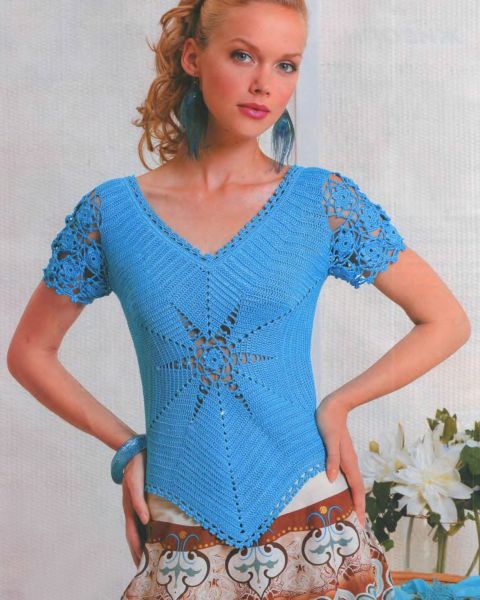 Crochet Blouse with Geometric Shape and Hexagonal Motif