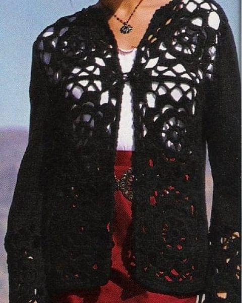 Black cardigan with crochet motifs