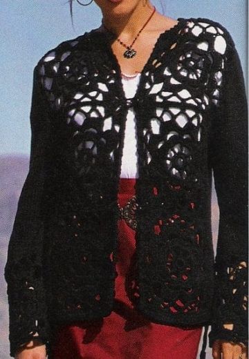 Black cardigan with crochet motifs