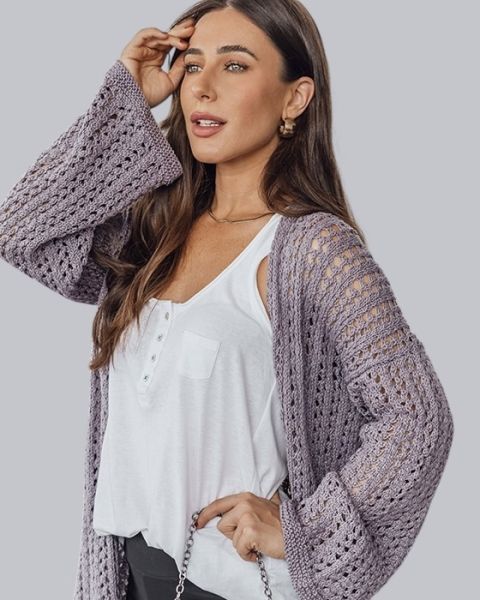 Cardigan with Vertical Lace Stripes