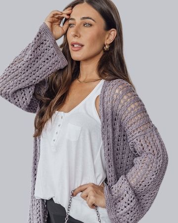 Cardigan with Vertical Lace Stripes
