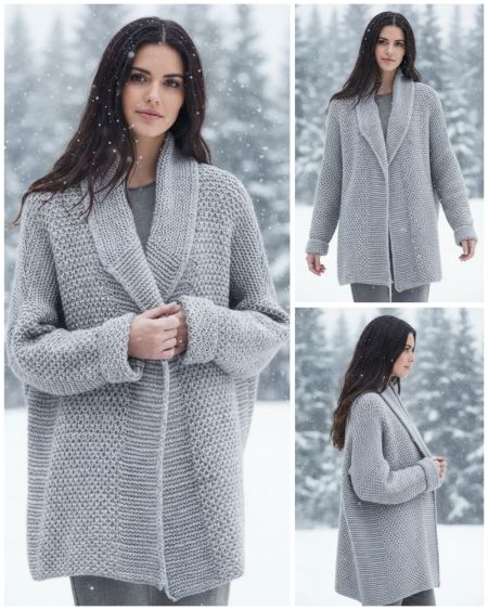 Voluminous Cardigan with Fantasy Stitch Pattern