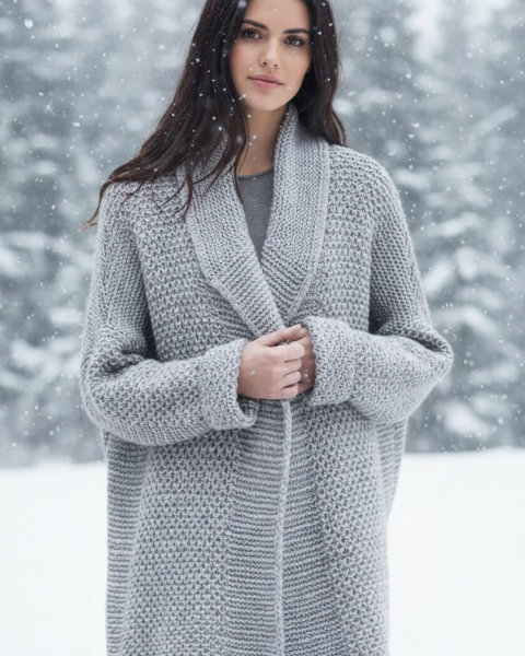 Voluminous Jacket with Fantasy Stitch Pattern