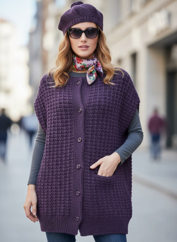 Sleeveless Cardigan and Beret