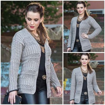 Cardigan with Mesh Pattern and Cables