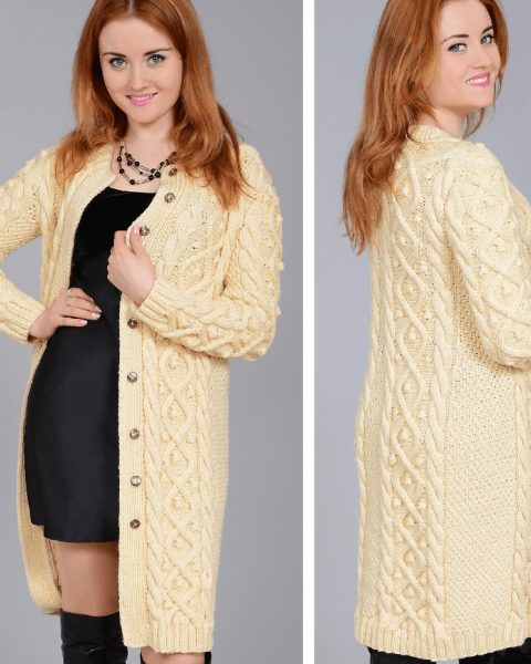 Coat with Diamonds of Cables and Bobbles