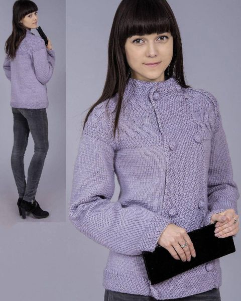 Double-Breasted Jacket with Placket in Seed Stitch