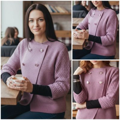 Double-Breasted Crochet Jacket