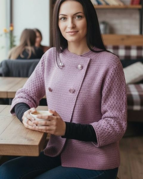 Double-Breasted Crochet Jacket