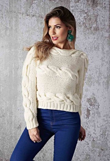 Sideways Pullover with Cables