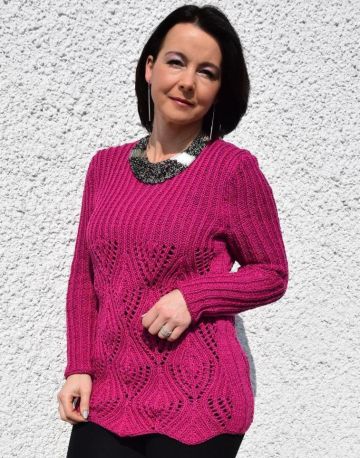 Pullover with Lace Leaves Pattern