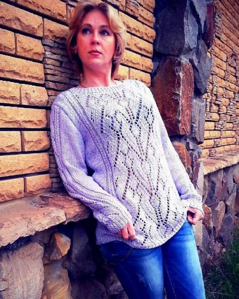 Long Pullover with Lace Pattern