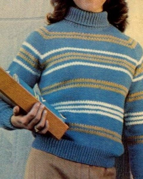 Ladies Striped Turtleneck Pullover