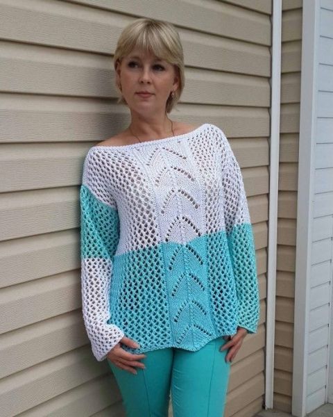 Two-Tone Pullover with Mesh Pattern