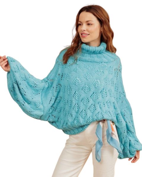 Oversized Lace Pullover Ocean Breeze