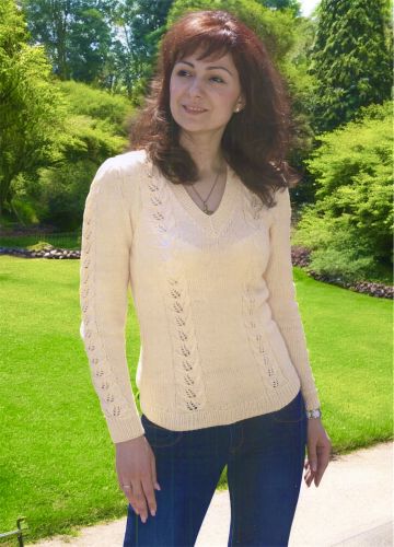 Pullover with Leaf and Cable Panels