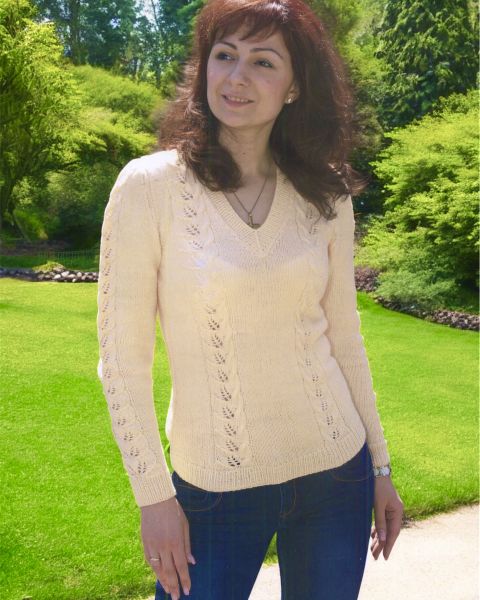 Pullover with Leaf and Cable Panels