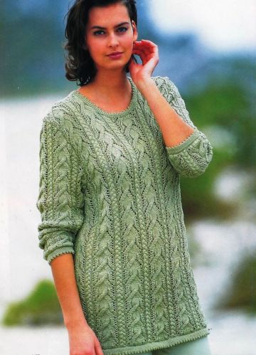 Long Pullover with Lace Cables