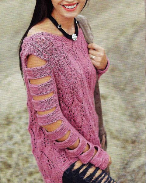 Cut Sleeve Pullover in Fancy Pattern