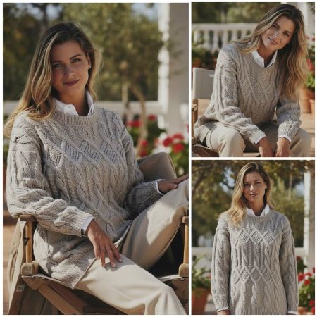 Sweater with Diamond and Cable Pattern