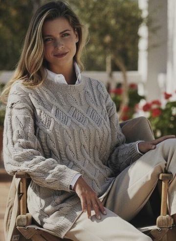 Sweater with Diamond and Cable Pattern