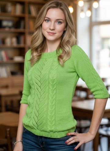Sweater with Lace Pattern and Cables