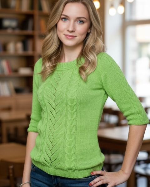 Sweater with Lace Pattern and Cables