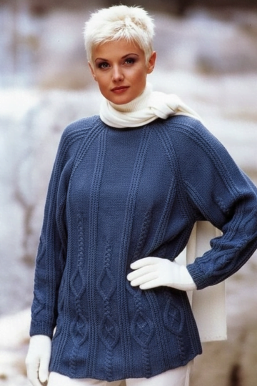 Raglan Sweater with Cable and Diamond Pattern
