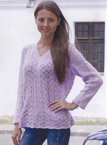 Sweater with Leaf Stitch Pattern