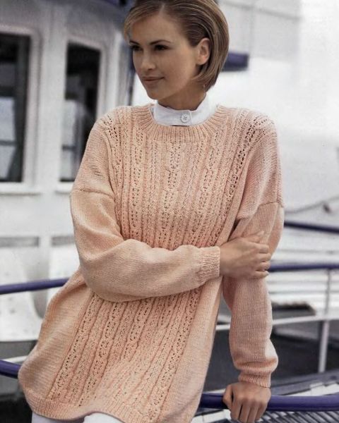 Long Sweater with Lace Cable Pattern
