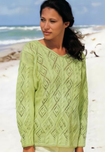 Sweater with Cables and Lace Diamond Pattern