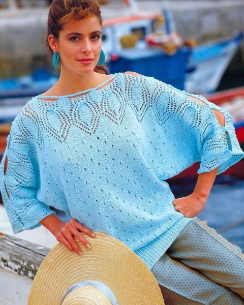 Sweater with Lace Diamond Yoke