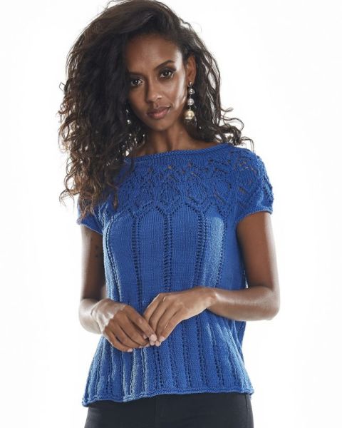 Summer Knit Top with a Round Lace Yoke