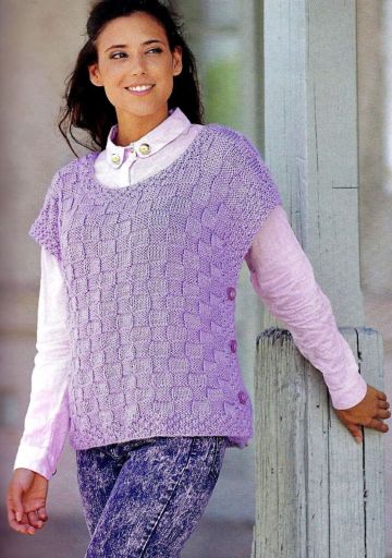 Vest with Checkerboard and Double Moss Stitch